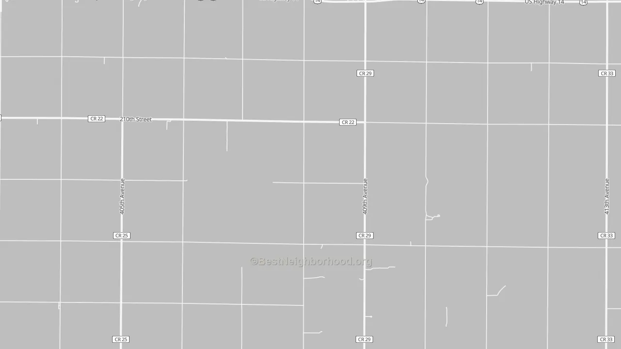 Walk Grade map of 57324, SD, walkable areas in green and car-dependent areas in red