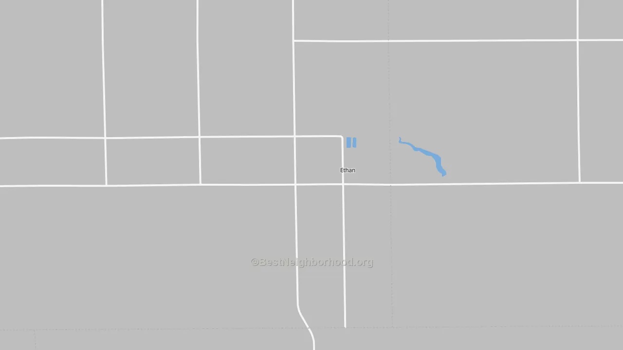 Walk Grade map of 57334, SD, walkable areas in green and car-dependent areas in red