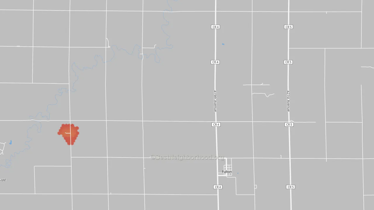 Walk Grade map of 57340, SD, walkable areas in green and car-dependent areas in red