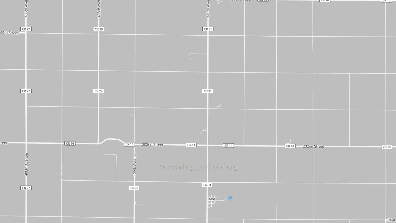 Walk Grade map of 57386, SD, walkable areas in green and car-dependent areas in red