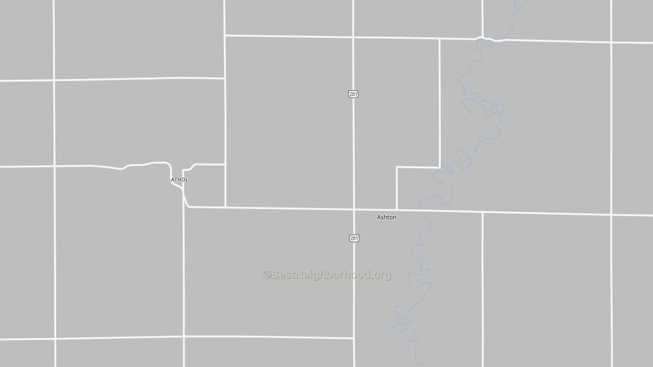 Walk Grade map of 57424, SD, walkable areas in green and car-dependent areas in red