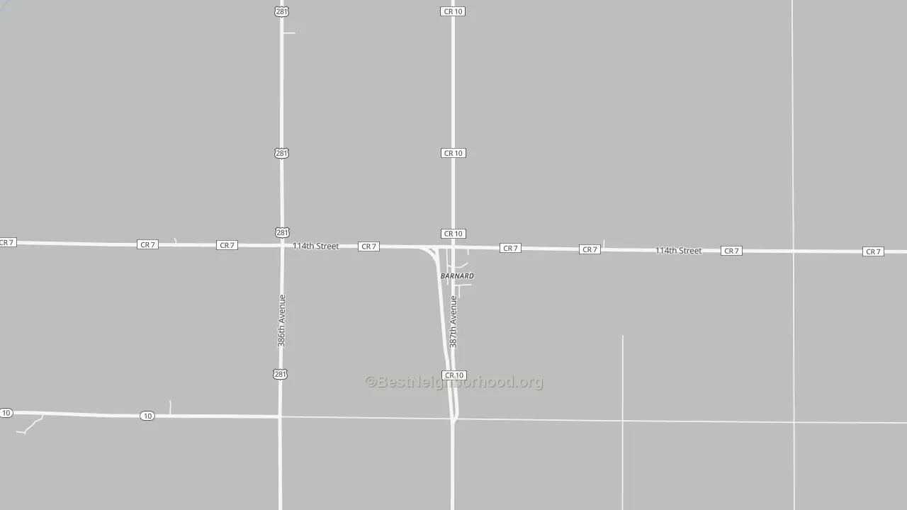 Walk Grade map of 57426, SD, walkable areas in green and car-dependent areas in red