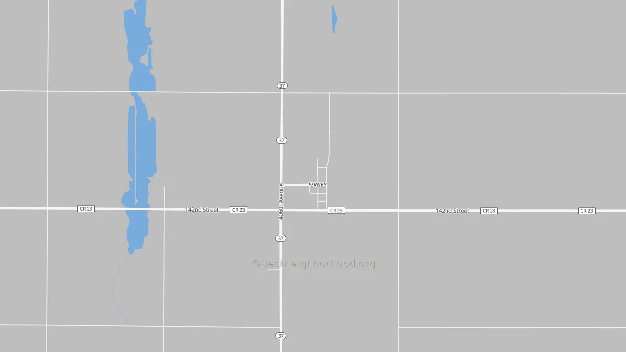 Walk Grade map of 57439, SD, walkable areas in green and car-dependent areas in red