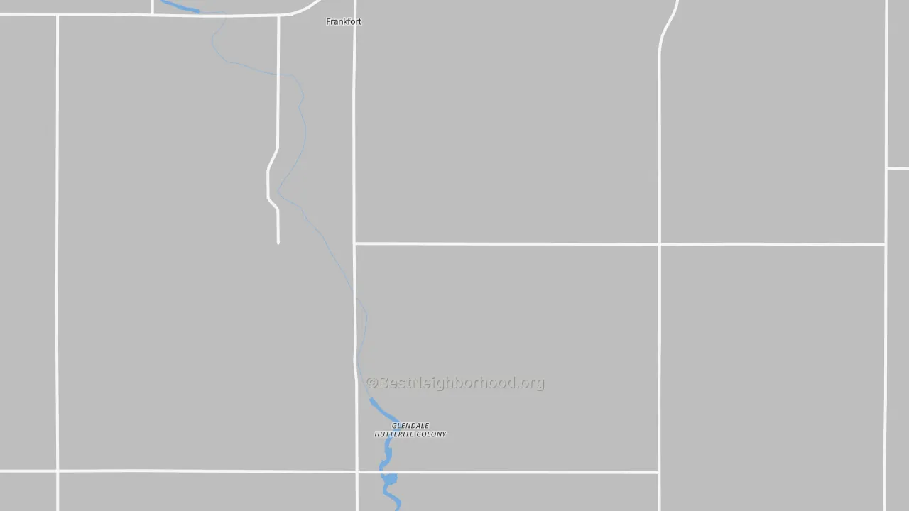 Walk Grade map of 57440, SD, walkable areas in green and car-dependent areas in red