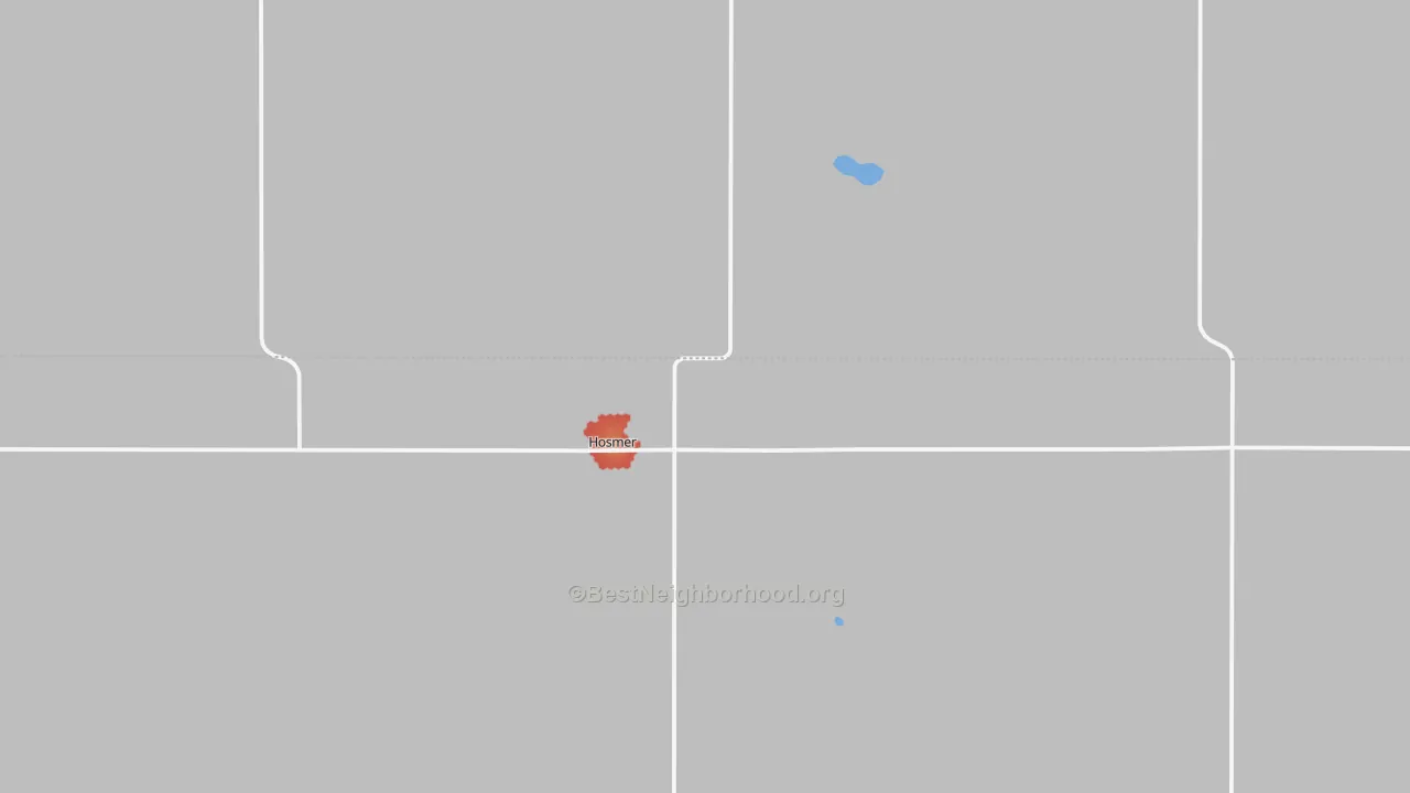 Walk Grade map of 57448, SD, walkable areas in green and car-dependent areas in red