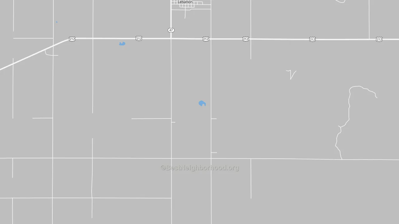 Walk Grade map of 57455, SD, walkable areas in green and car-dependent areas in red