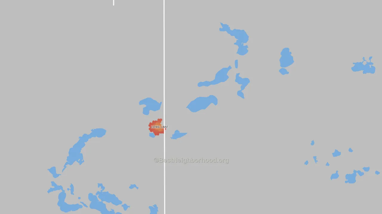 Walk Grade map of 57457, SD, walkable areas in green and car-dependent areas in red