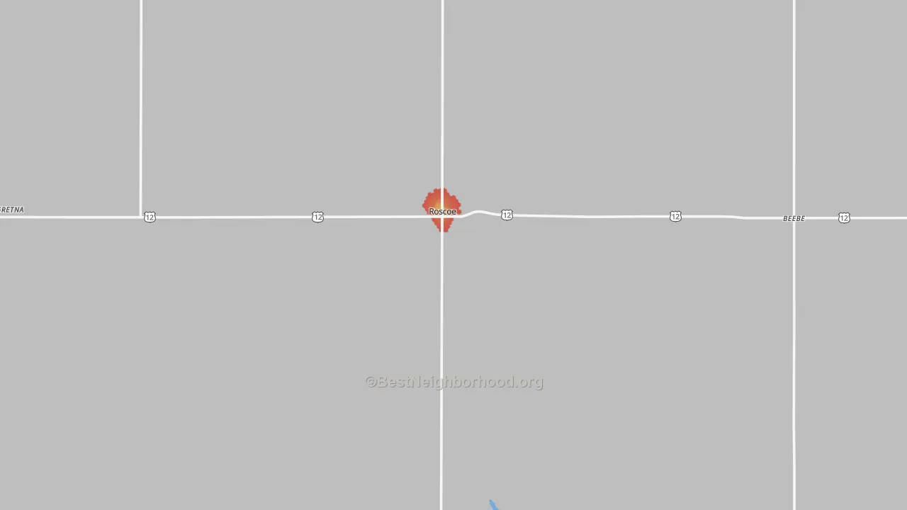 Walk Grade map of 57471, SD, walkable areas in green and car-dependent areas in red
