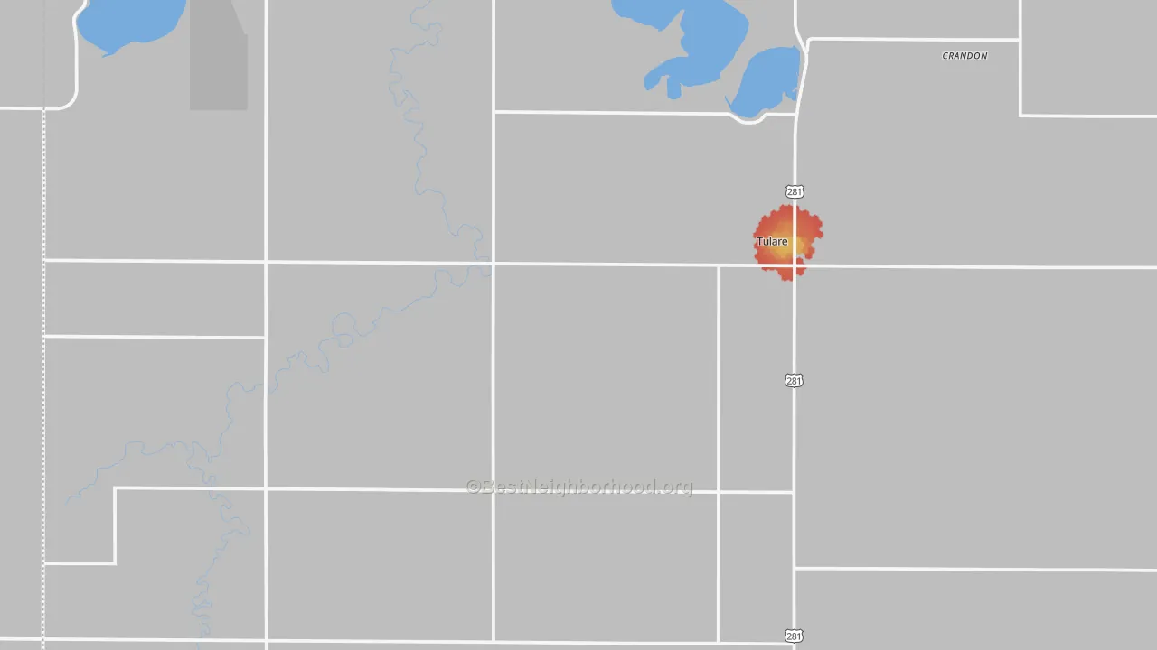 Walk Grade map of 57476, SD, walkable areas in green and car-dependent areas in red