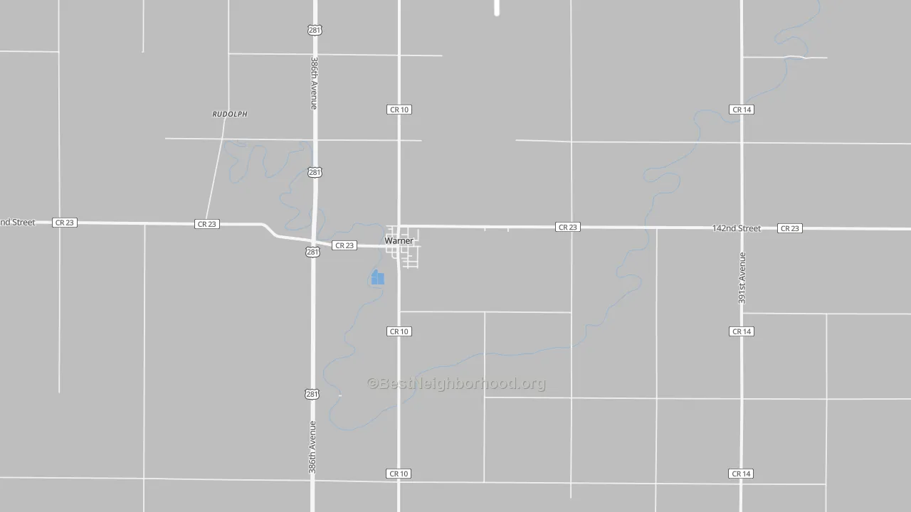 Walk Grade map of 57479, SD, walkable areas in green and car-dependent areas in red