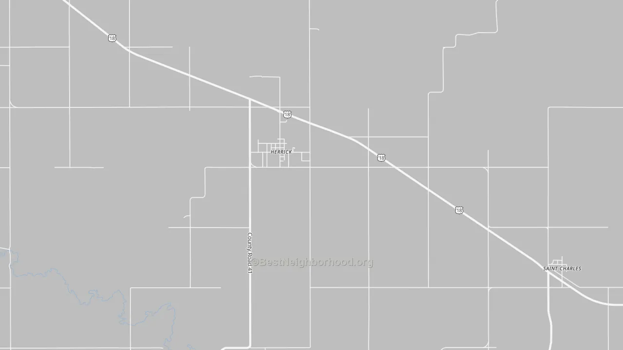 Walk Grade map of 57538, SD, walkable areas in green and car-dependent areas in red