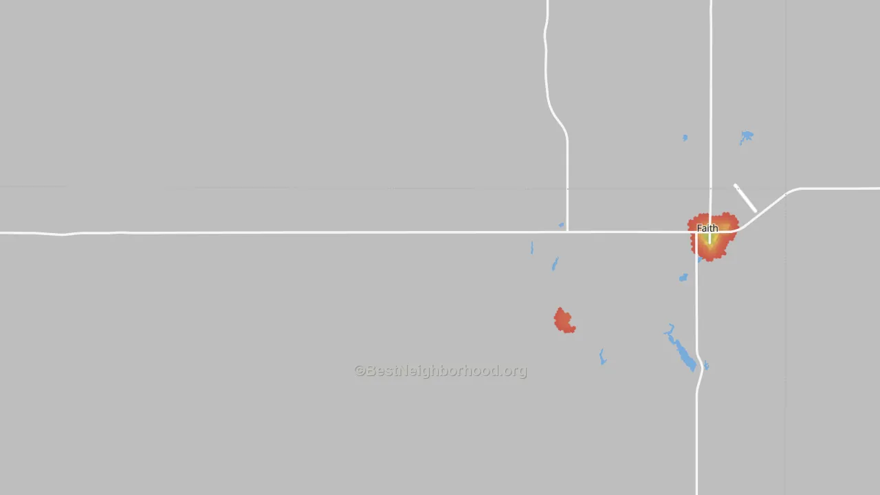 Walk Grade map of 57626, SD, walkable areas in green and car-dependent areas in red