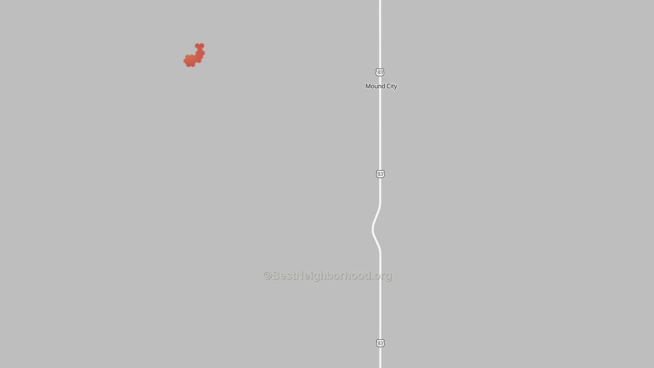 Walk Grade map of 57646, SD, walkable areas in green and car-dependent areas in red