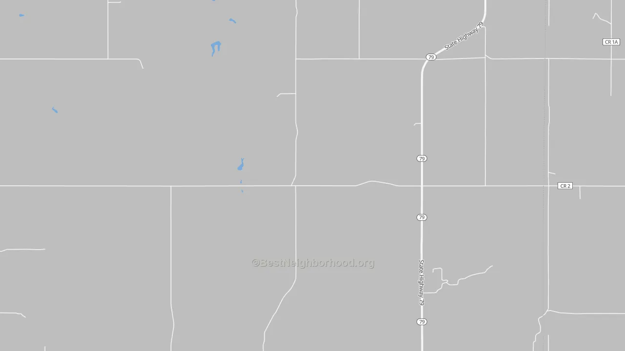 Walk Grade map of 57650, SD, walkable areas in green and car-dependent areas in red