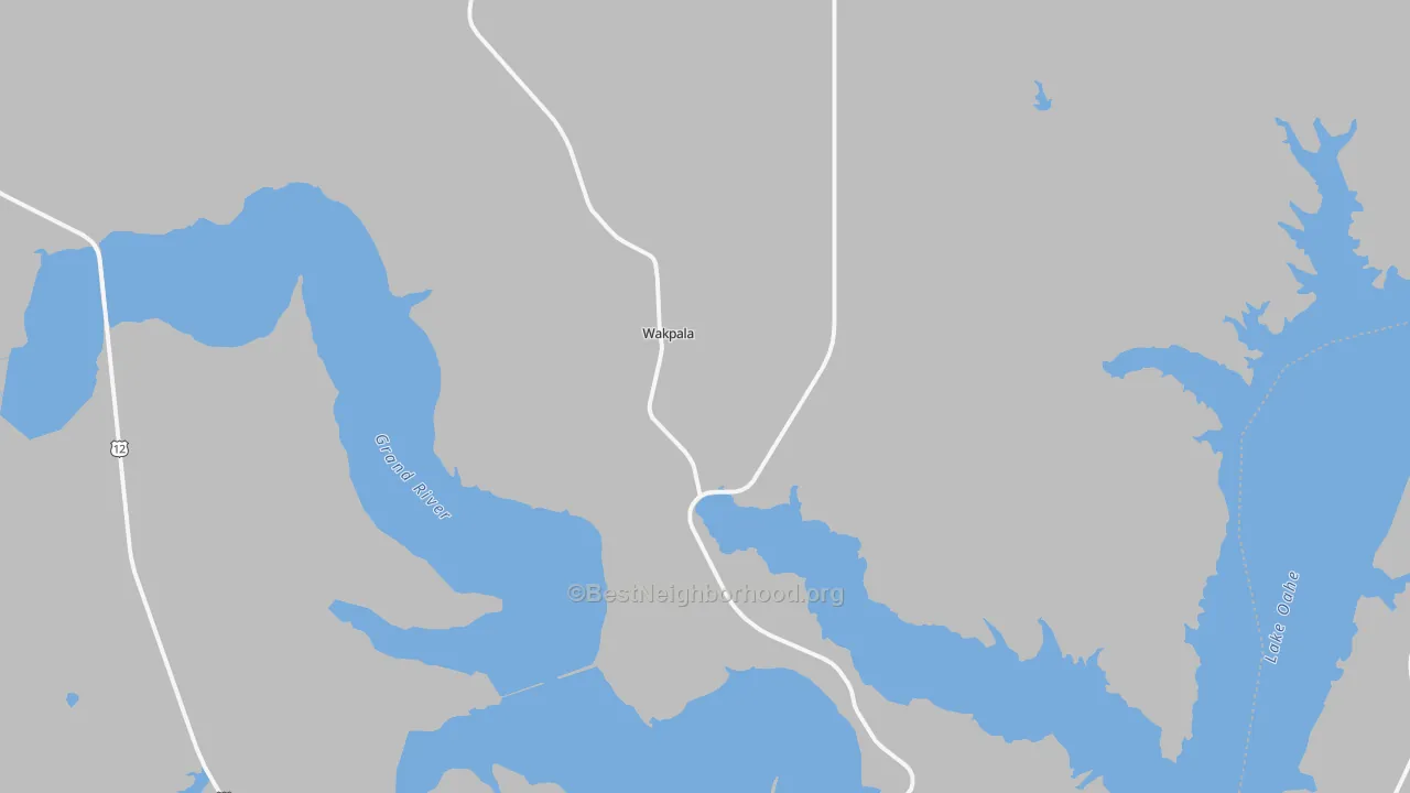 Walk Grade map of 57658, SD, walkable areas in green and car-dependent areas in red