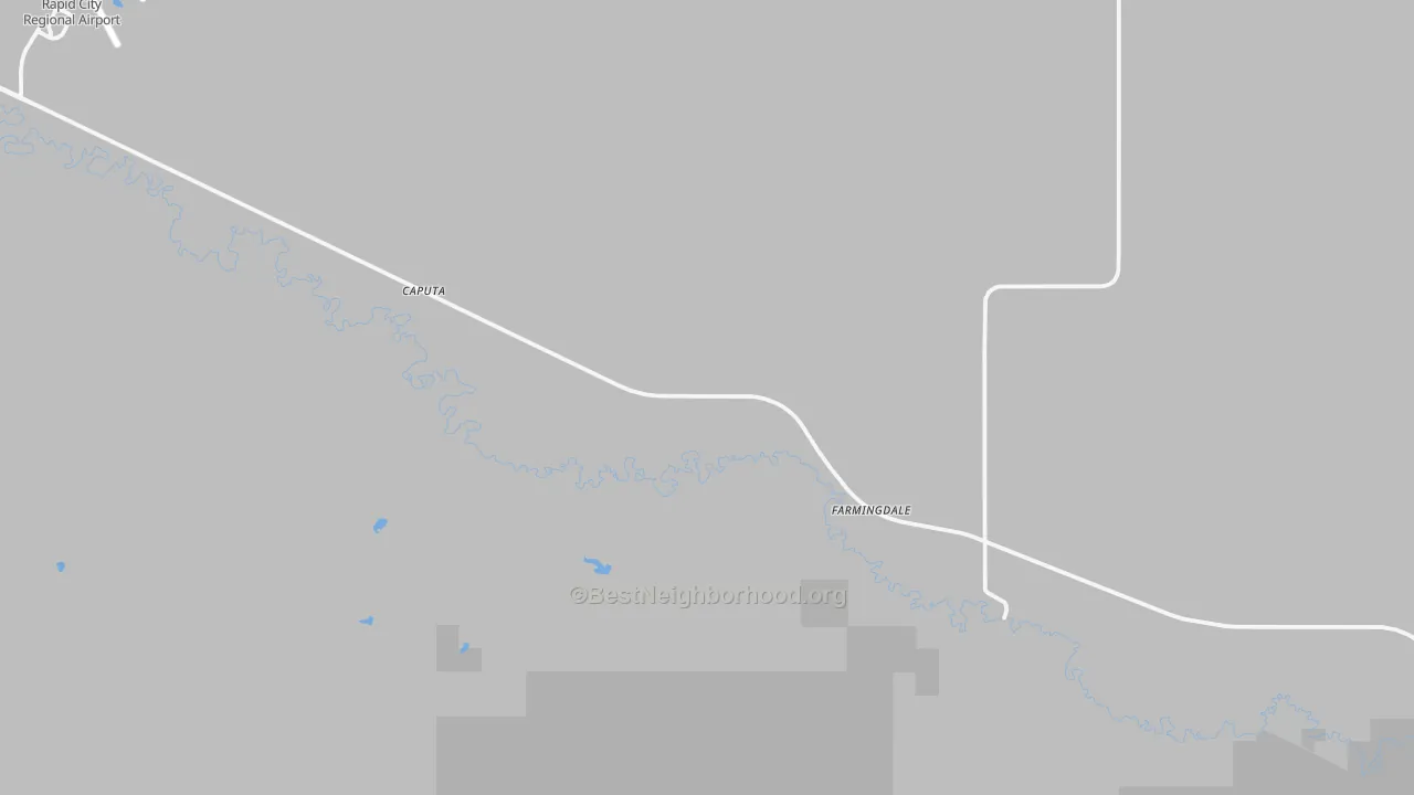 Walk Grade map of 57725, SD, walkable areas in green and car-dependent areas in red