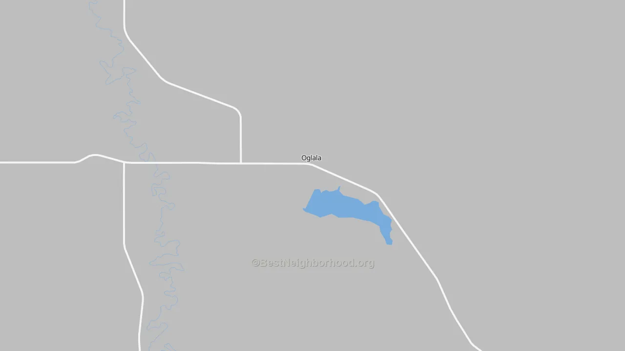 Walk Grade map of 57764, SD, walkable areas in green and car-dependent areas in red