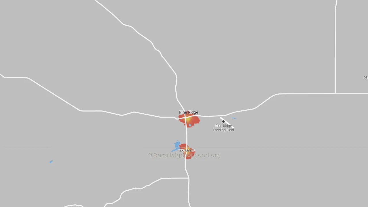 Walk Grade map of 57770, SD, walkable areas in green and car-dependent areas in red
