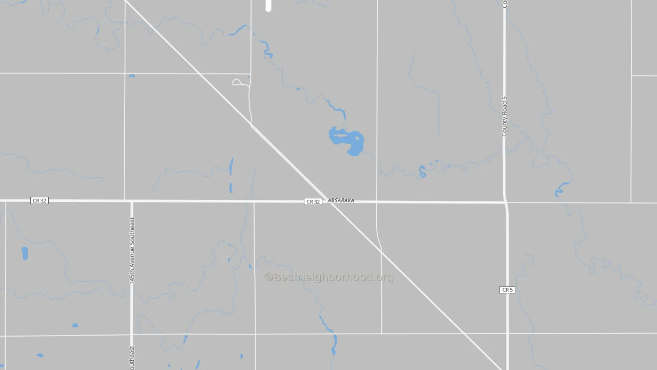 Walk Grade map of 58002, ND, walkable areas in green and car-dependent areas in red