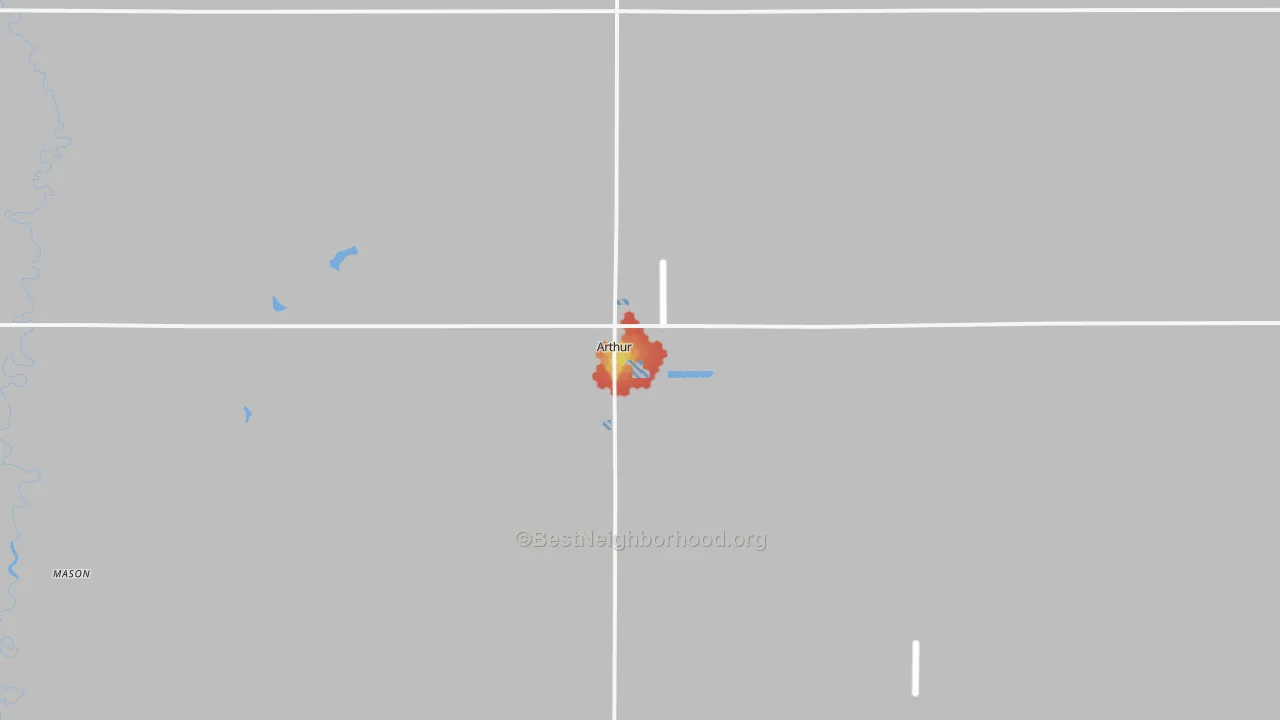 Walk Grade map of 58006, ND, walkable areas in green and car-dependent areas in red