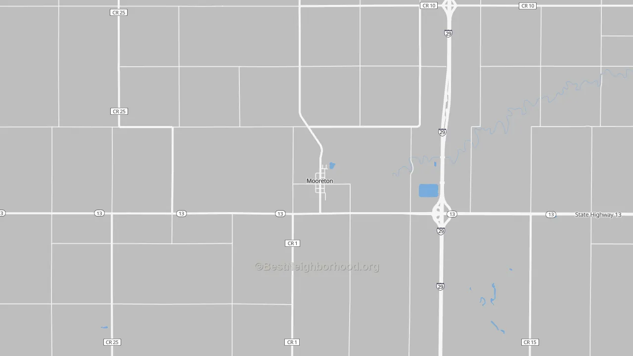 Walk Grade map of 58061, ND, walkable areas in green and car-dependent areas in red