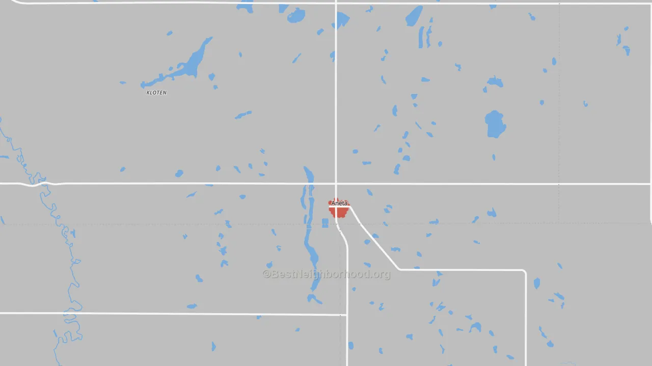 Walk Grade map of 58212, ND, walkable areas in green and car-dependent areas in red