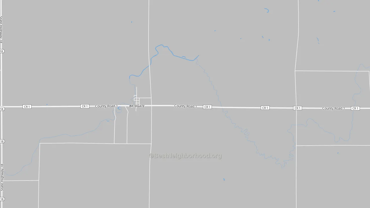 Walk Grade map of 58216, ND, walkable areas in green and car-dependent areas in red