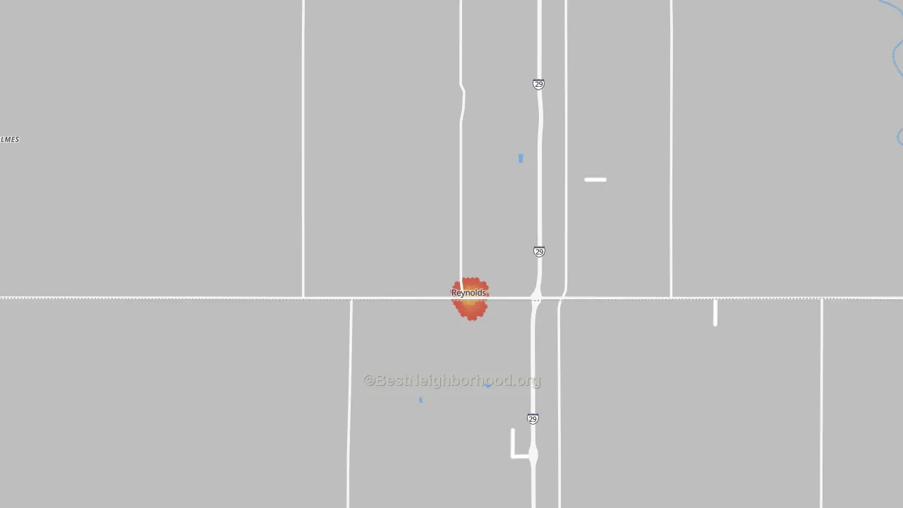 Walk Grade map of 58275, ND, walkable areas in green and car-dependent areas in red