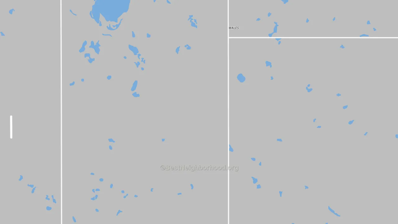 Walk Grade map of 58281, ND, walkable areas in green and car-dependent areas in red
