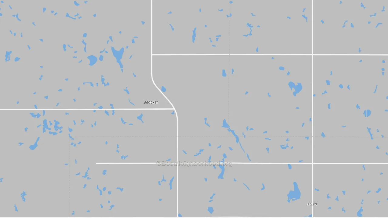 Walk Grade map of 58321, ND, walkable areas in green and car-dependent areas in red