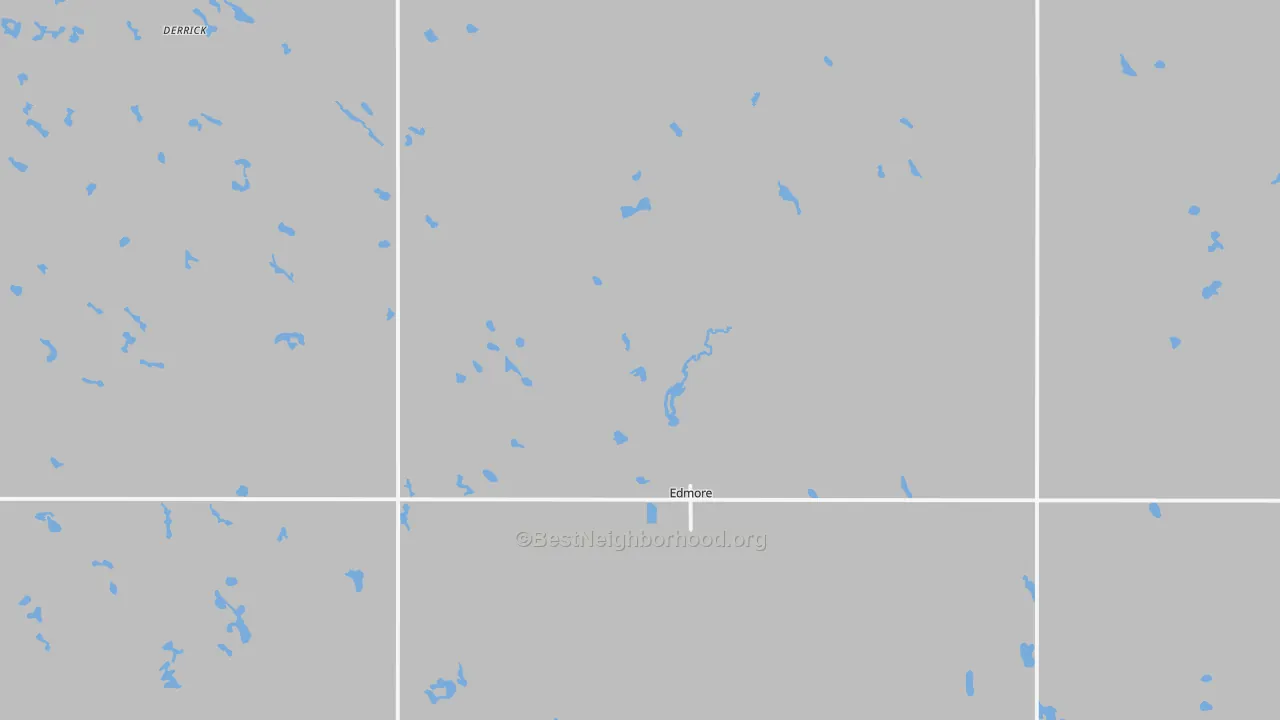 Walk Grade map of 58330, ND, walkable areas in green and car-dependent areas in red