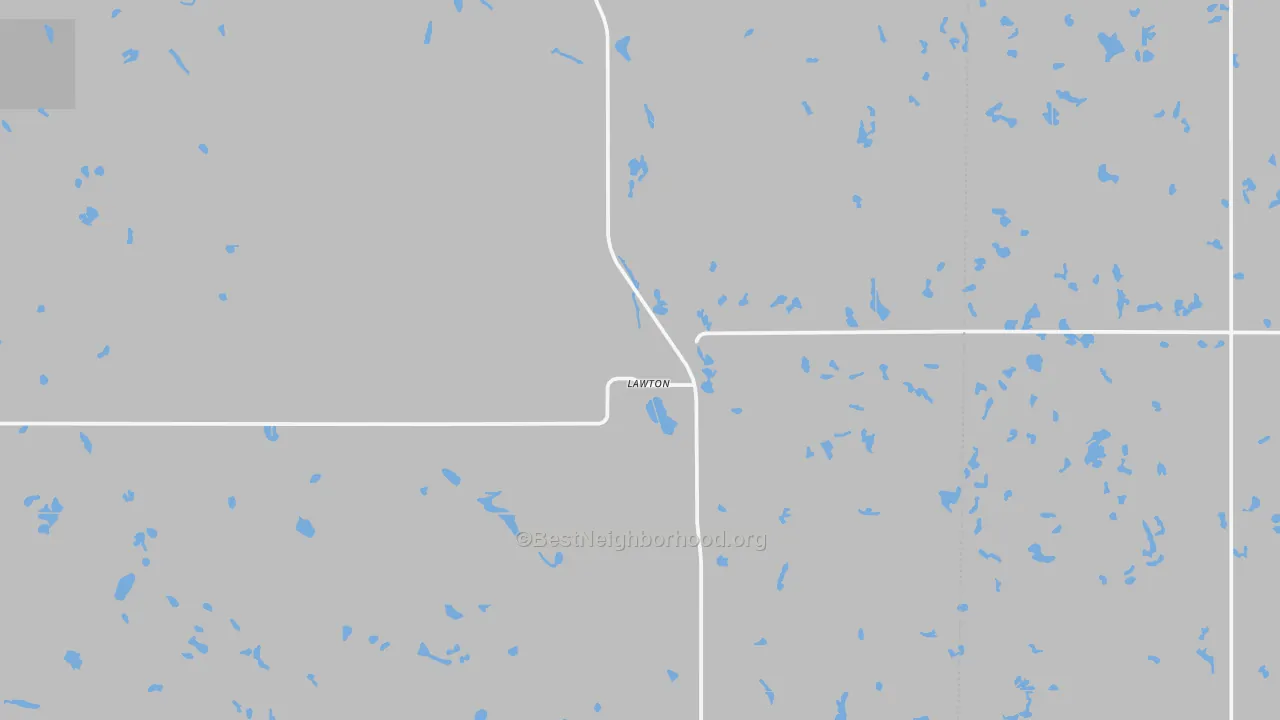 Walk Grade map of 58345, ND, walkable areas in green and car-dependent areas in red