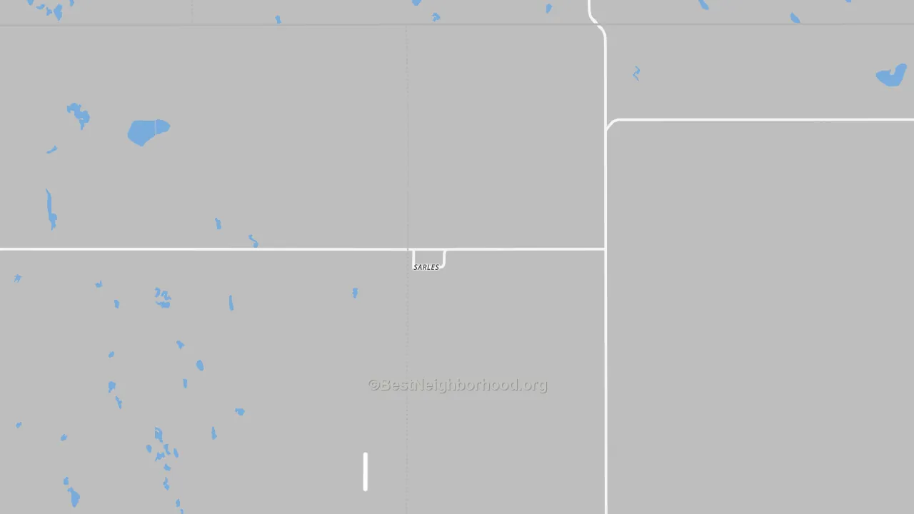 Walk Grade map of 58372, ND, walkable areas in green and car-dependent areas in red