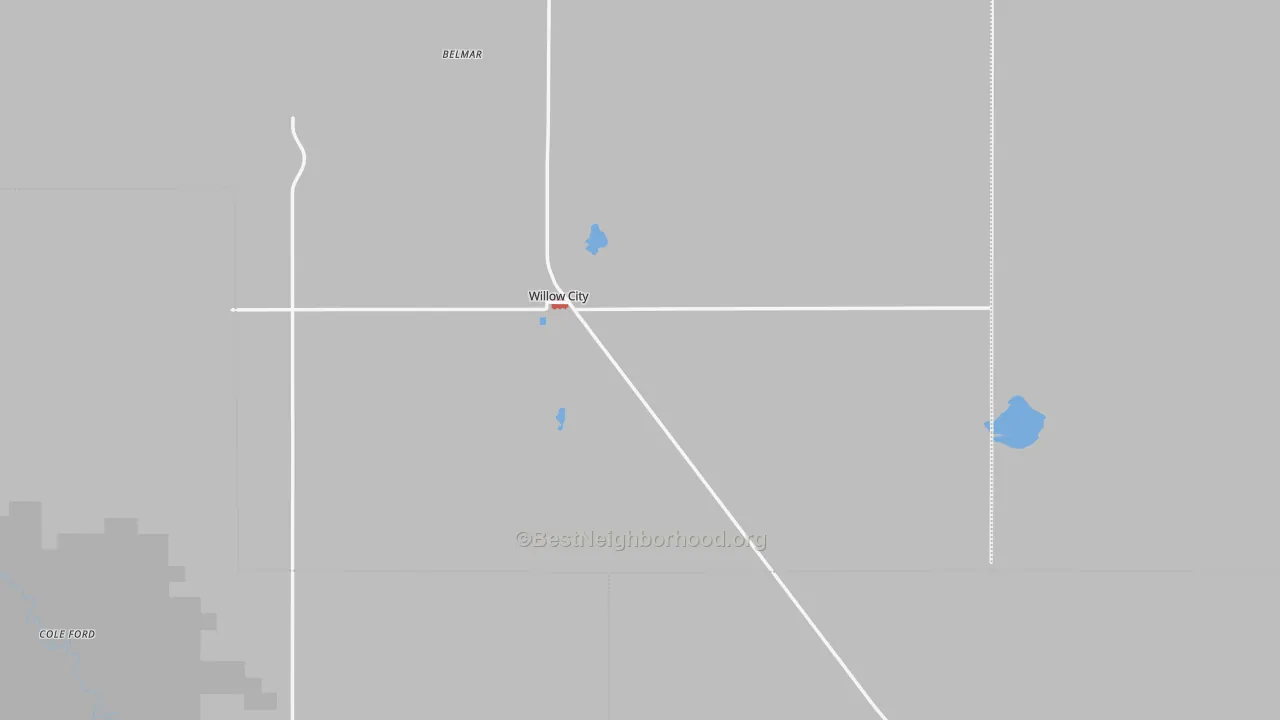 Walk Grade map of 58384, ND, walkable areas in green and car-dependent areas in red