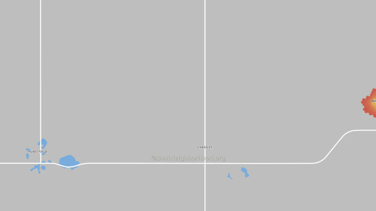 Walk Grade map of 58423, ND, walkable areas in green and car-dependent areas in red