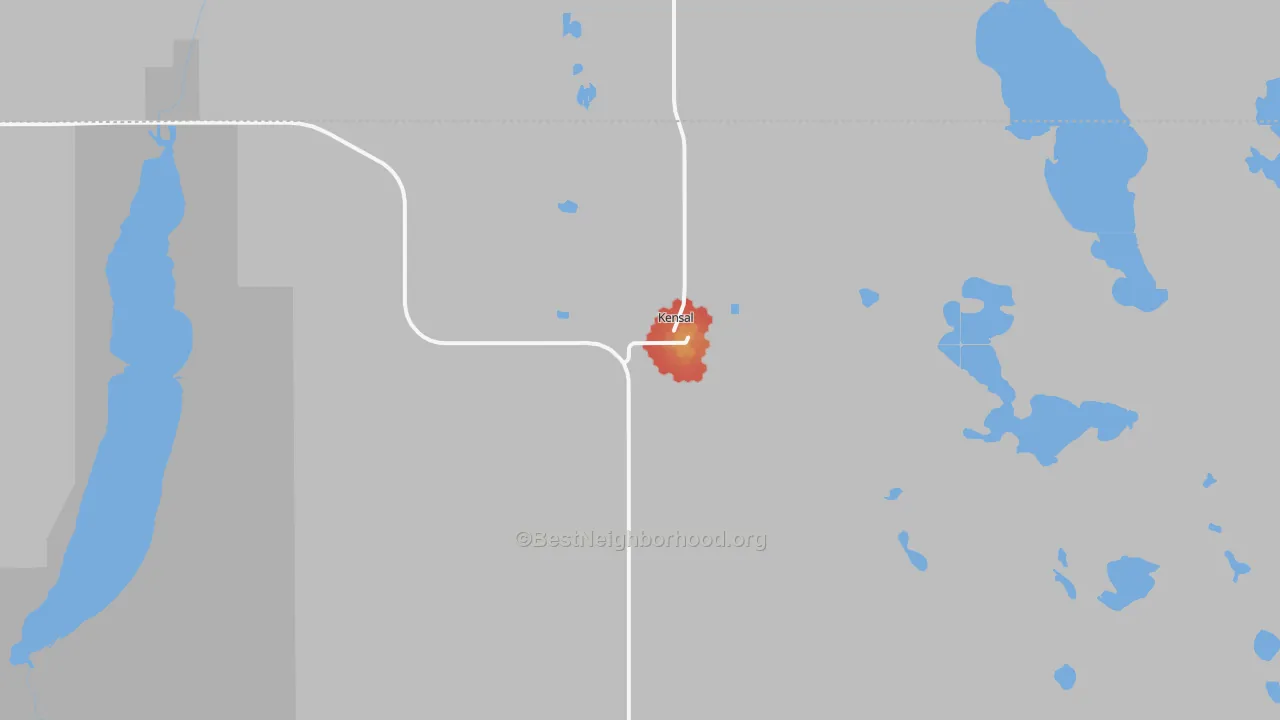 Walk Grade map of 58455, ND, walkable areas in green and car-dependent areas in red