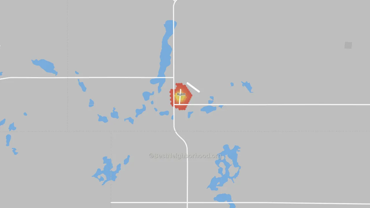 Walk Grade map of 58456, ND, walkable areas in green and car-dependent areas in red