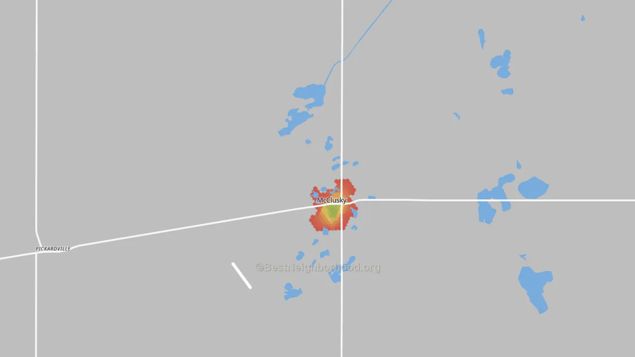 Walk Grade map of 58463, ND, walkable areas in green and car-dependent areas in red