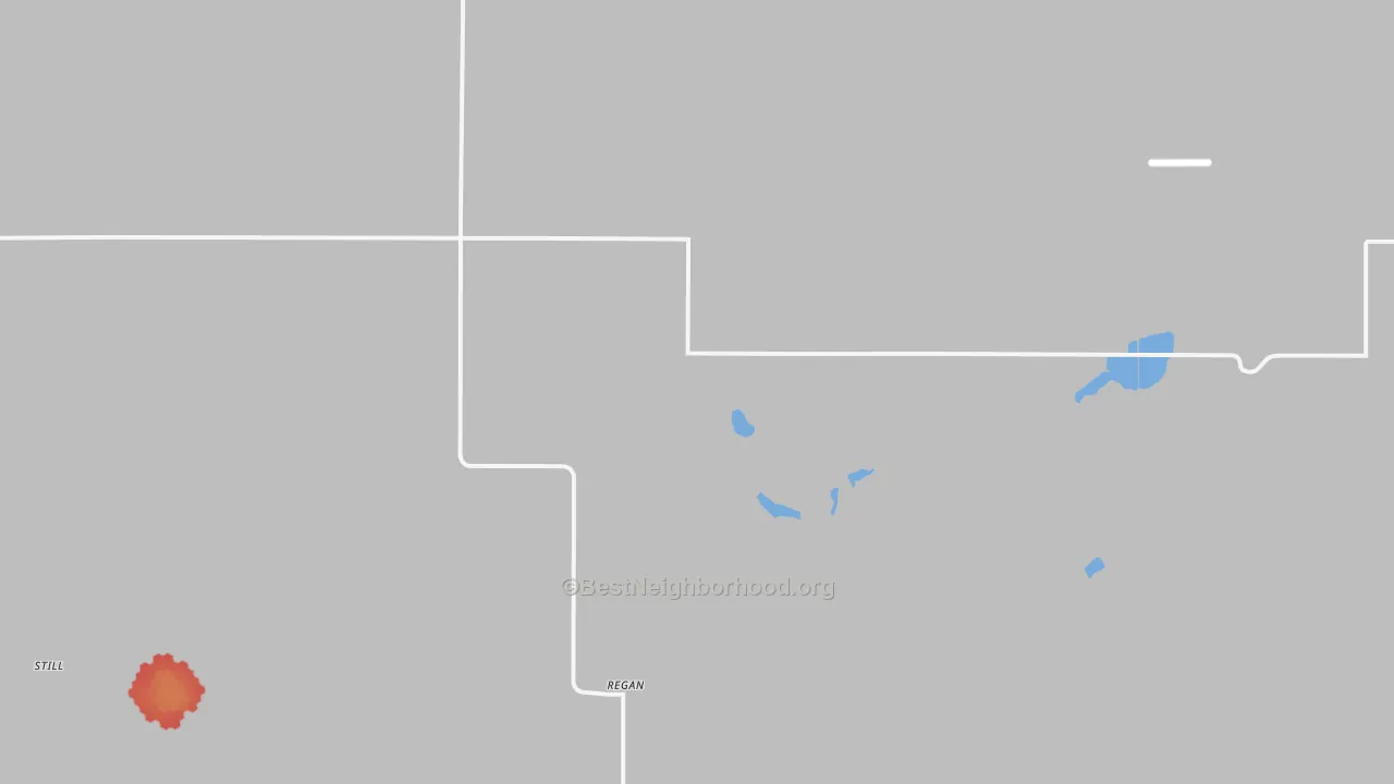 Walk Grade map of 58477, ND, walkable areas in green and car-dependent areas in red