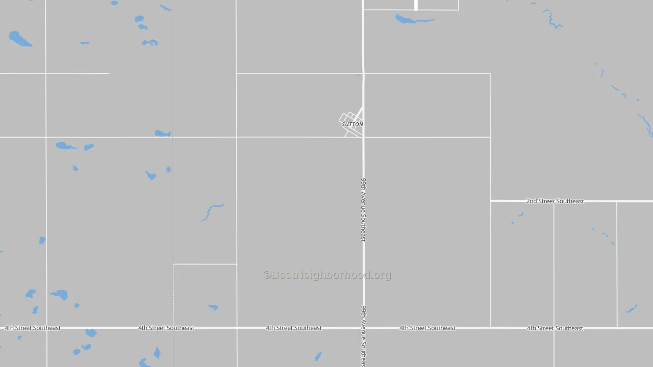 Walk Grade map of 58484, ND, walkable areas in green and car-dependent areas in red