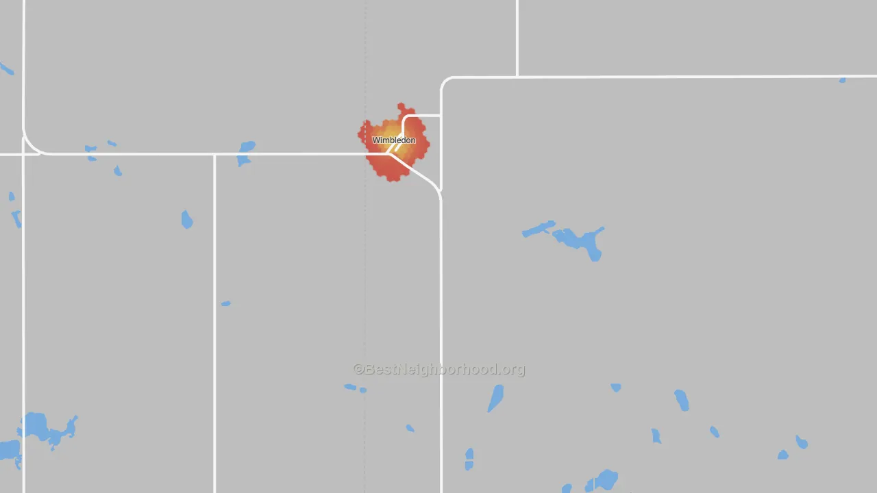 Walk Grade map of 58492, ND, walkable areas in green and car-dependent areas in red