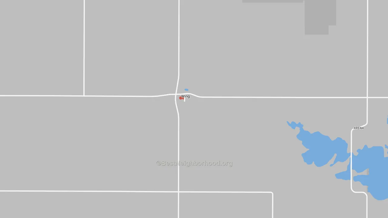 Walk Grade map of 58494, ND, walkable areas in green and car-dependent areas in red