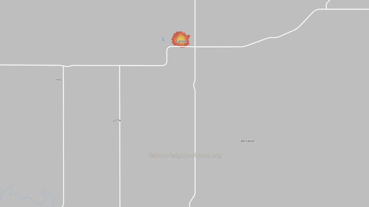 Walk Grade map of 58529, ND, walkable areas in green and car-dependent areas in red