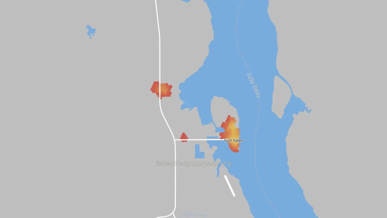 Walk Grade map of 58538, ND, walkable areas in green and car-dependent areas in red
