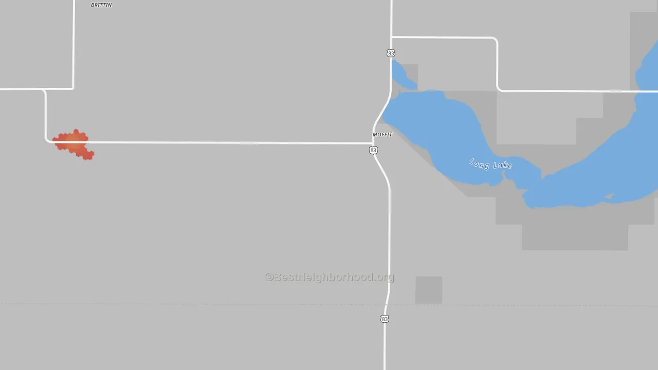 Walk Grade map of 58560, ND, walkable areas in green and car-dependent areas in red