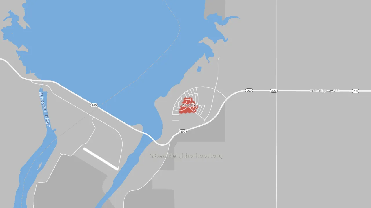 Walk Grade map of 58565, ND, walkable areas in green and car-dependent areas in red