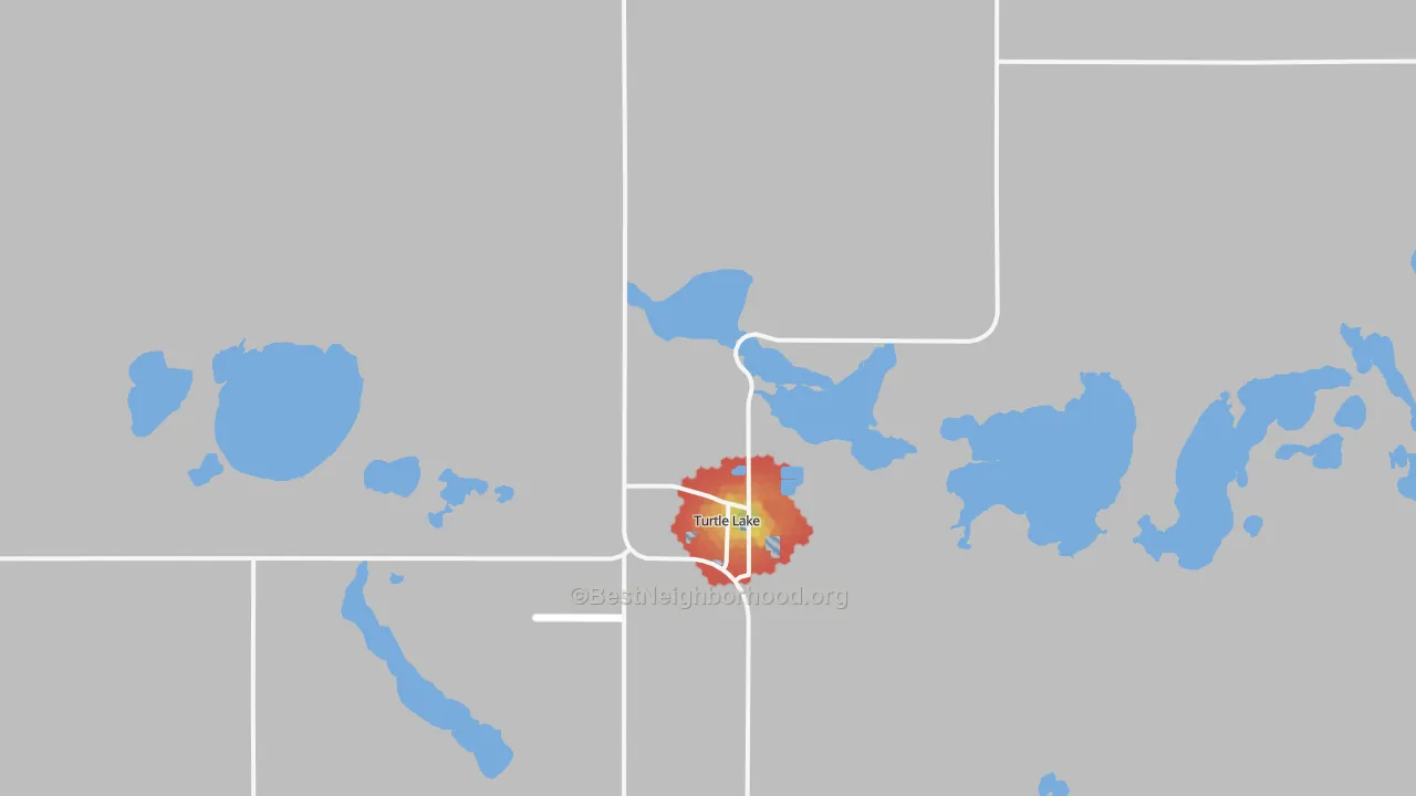 Walk Grade map of 58575, ND, walkable areas in green and car-dependent areas in red