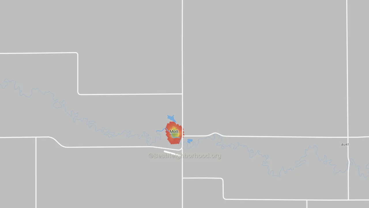 Walk Grade map of 58646, ND, walkable areas in green and car-dependent areas in red