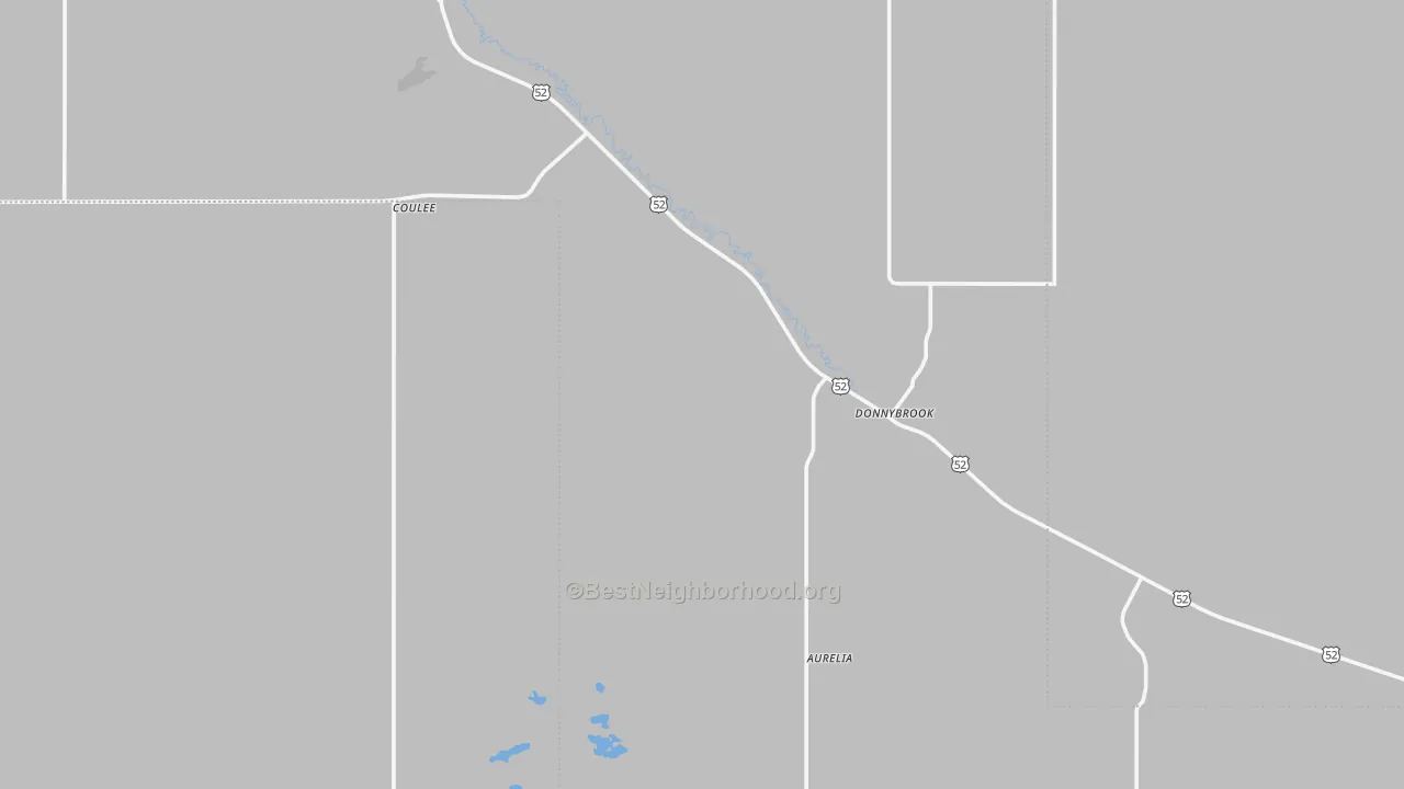 Walk Grade map of 58734, ND, walkable areas in green and car-dependent areas in red