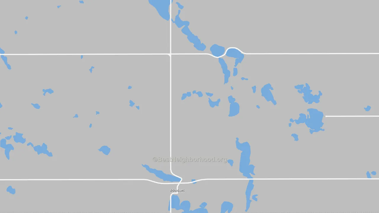 Walk Grade map of 58735, ND, walkable areas in green and car-dependent areas in red